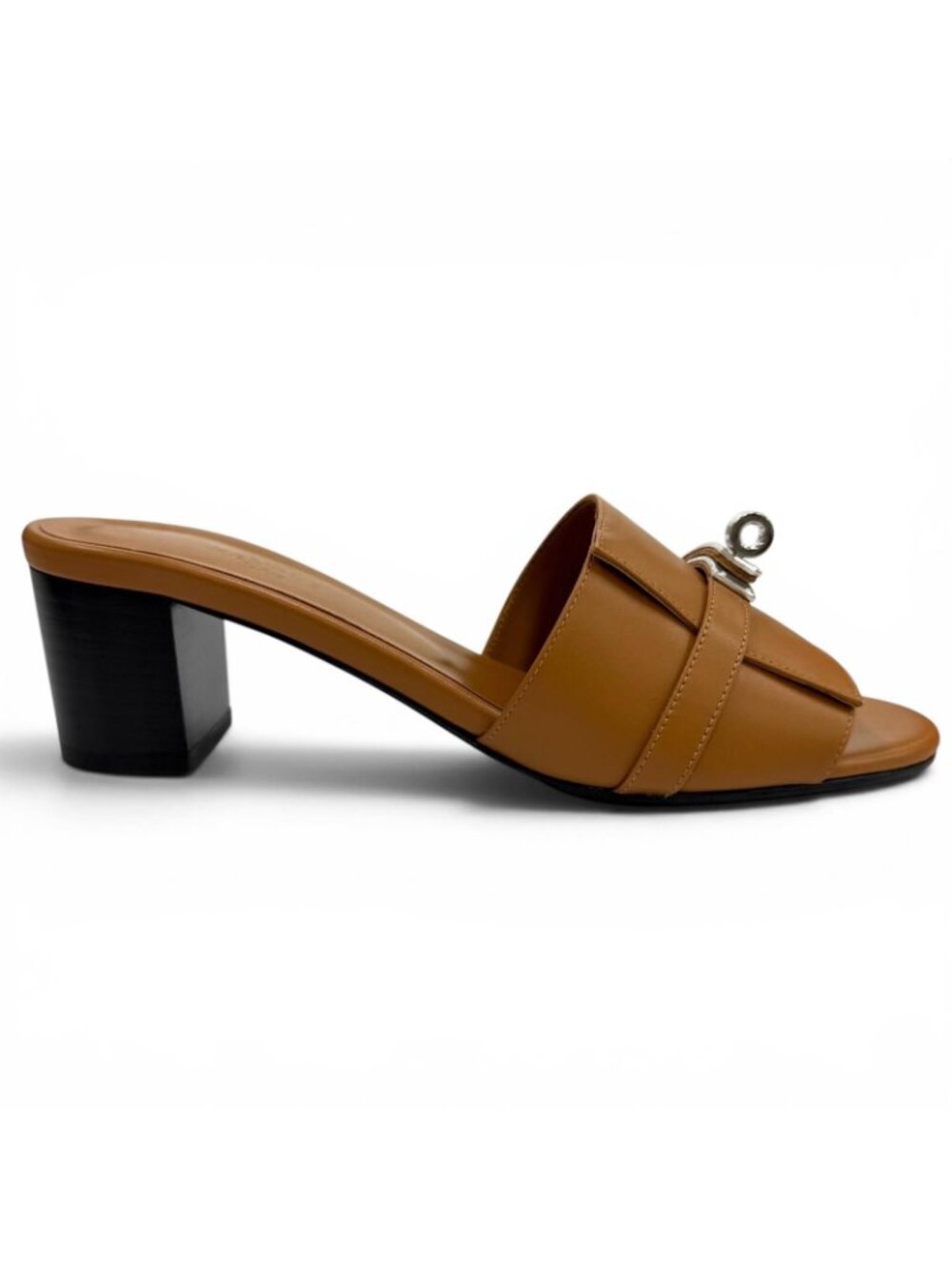 Hermes Gigi Natural Kelly Chunky Heel Leather Sandals Boxes Bag Included 39 - Picture 7 of 12